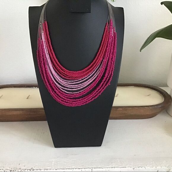 NWT Mixit Pink Bead Layered Wire Statement Necklace - Picture 1 of 4